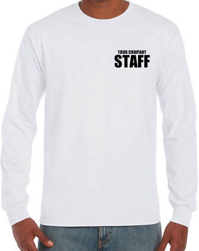 Custom Printed Long Sleeve Staff Shirts front left imprint