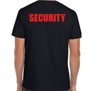 Black Security T-Shirts with Red Print