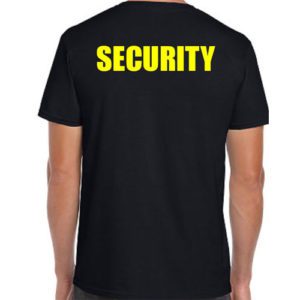 Black Security T-Shirts with Yellow Print
