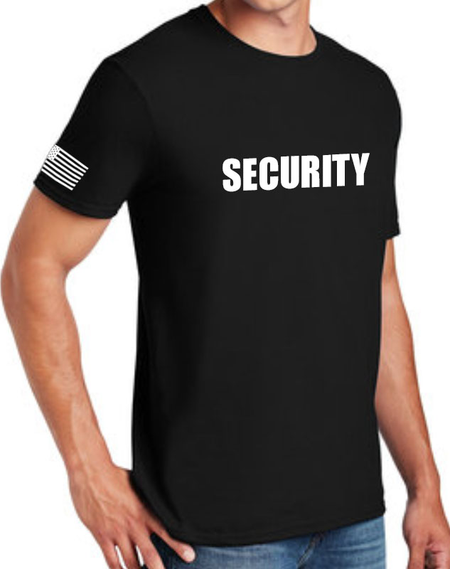 black security shirt with white imprint Black Security TShirts with White Imprint Tshirt By Design