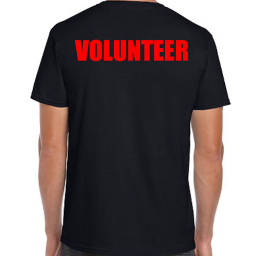 Black Tee Shirts with Red "Volunteer" Imprint