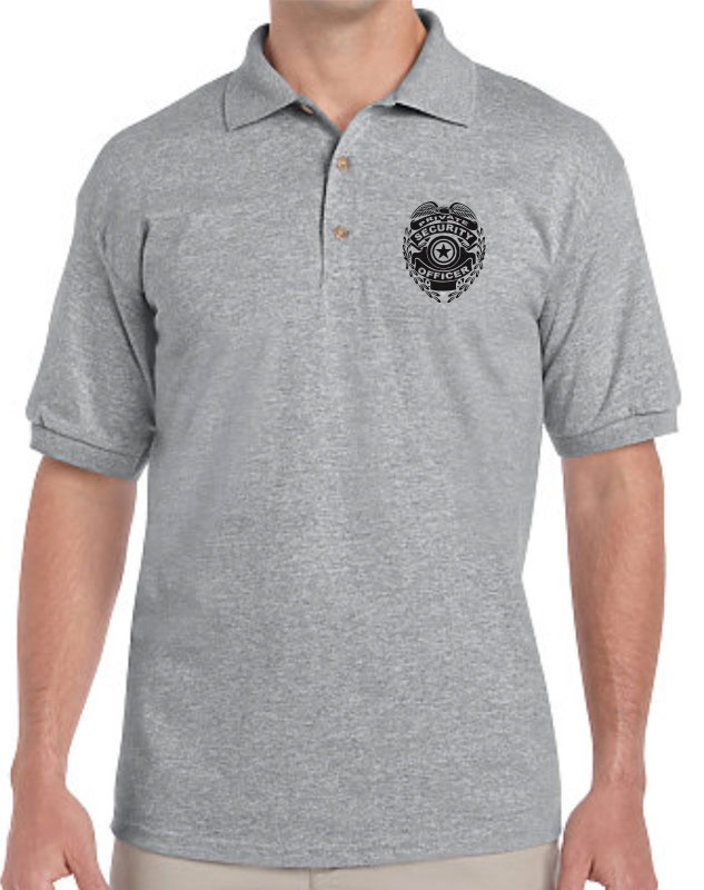 Customized Security Polos with Security Badge front left
