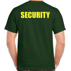 Green Security T-Shirts with Yellow Print
