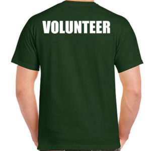 Green volunteer shirts with white print