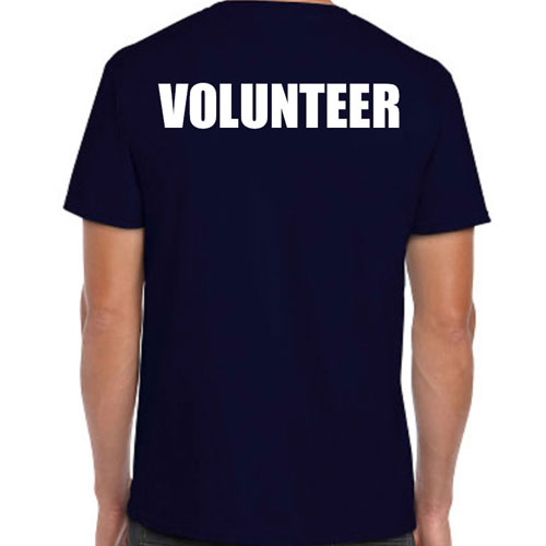 Blue volunteer shirts with white print