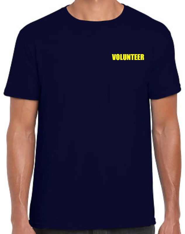 Blue Volunteer By yellow shirt- imprint Design Tshirt -