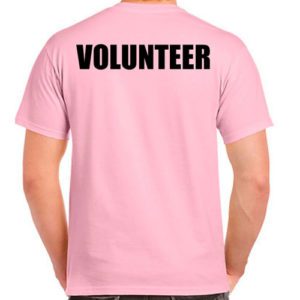 Pink volunteer shirts with black print