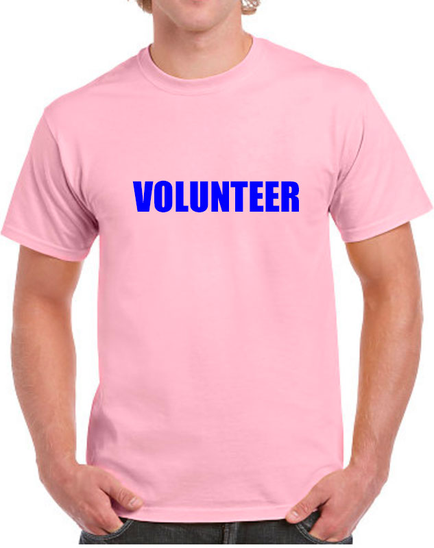 Pink Volunteer Shirts blue imprint