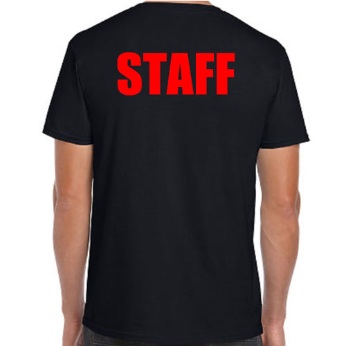Black Staff T-Shirts with Red Print