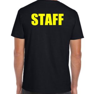 Black Staff T-Shirts with Yellow Print