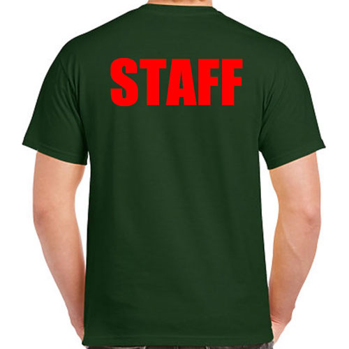 Green Staff T-Shirts with Red Print