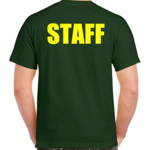 Green Staff T-Shirts with Yellow Print
