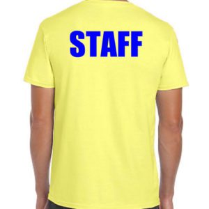 Yellow Staff T-Shirts with Blue Print