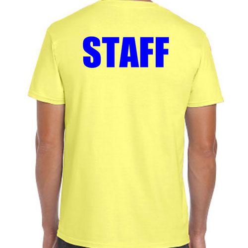 Yellow Staff T-Shirts with Blue Print