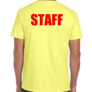 Yellow Staff T-Shirts with Red Print