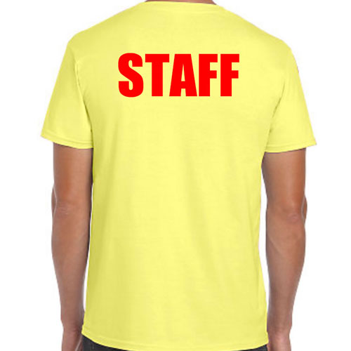 Yellow Staff T-Shirts with Red Print