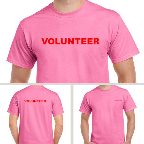 Pink Volunteer Shirts with Red Print Pink Volunteer Shirts with Red Print