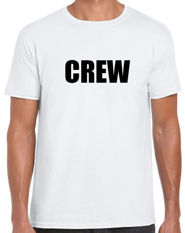 White Crew t-shirt with black print and front print position