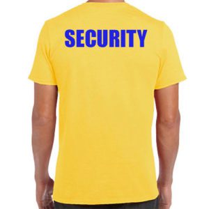 Yellow Security T-Shirts with Blue Print