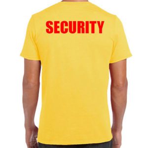 Yellow Security T-Shirts with Red Print