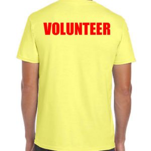 Yellow volunteer shirts with red print