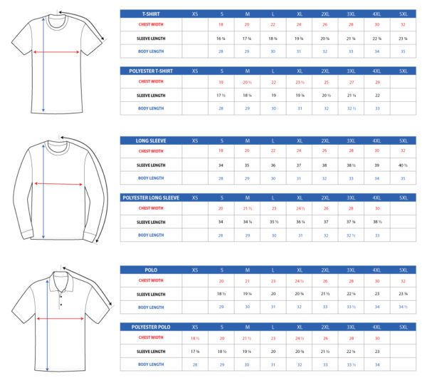 Shirt Size Chart: Men, Ladies and Youth shirt measurements