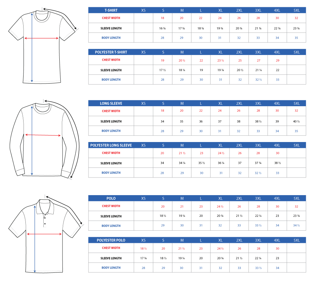 Shirt Size Chart: Men, Ladies and Youth shirt measurements