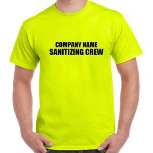 We sell and print Custom Sanitizing Crew Uniforms with your company name or logo! The imprint prints in black ink only even with logos.