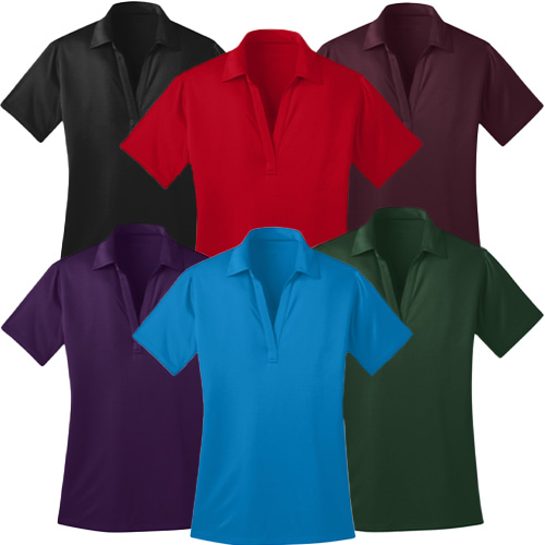 Port Authority Ladies Silk Touch Polo in black, red, maroon, purple, blue and green