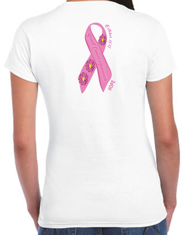 Breast Cancer Awareness Ribbon T-Shirts Back Imprint