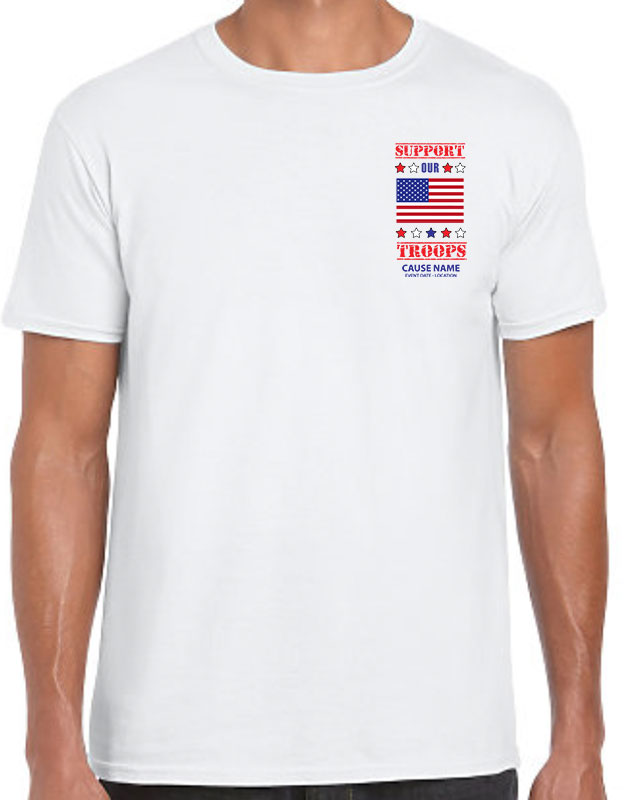 Support Our Troops American Flag Shirts - Front left imprint