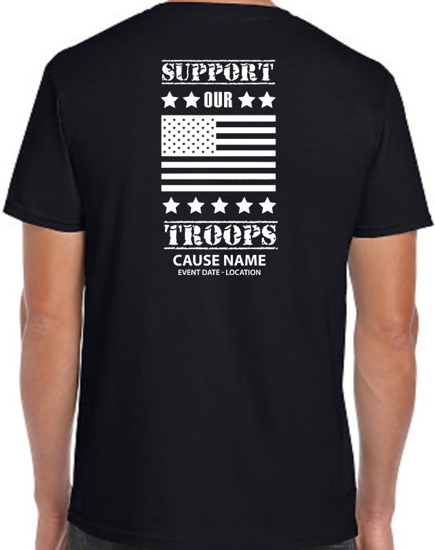 Support Our Troops Shirts with American Flag Back imprint