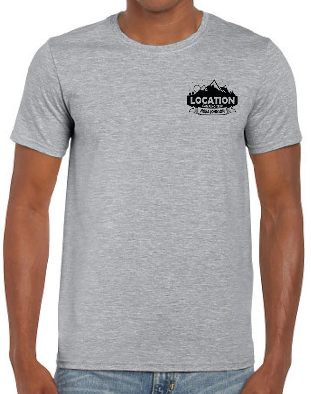 Mountain Camping Trip Group Shirts front left imprint