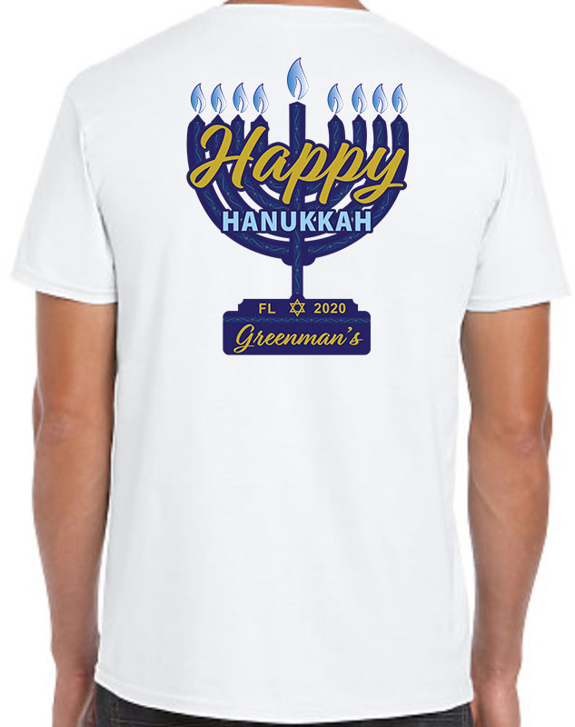 Happy Hanukkah Family Shirts with back imprint