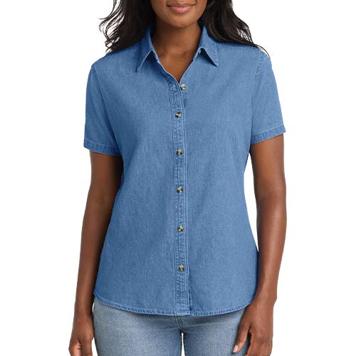 Custom Ladies Short Sleeve Value Denim Shirt