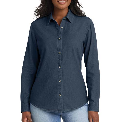 Custom Ladies Long Sleeve Value Denim Shirt