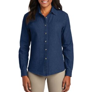 Custom Ladies Long Sleeve Value Denim Shirt