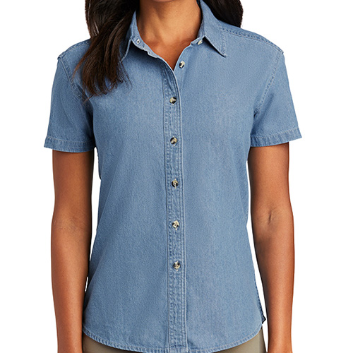 Ladies Short Sleeve Denim Shirt | TshirtbyDesign.com