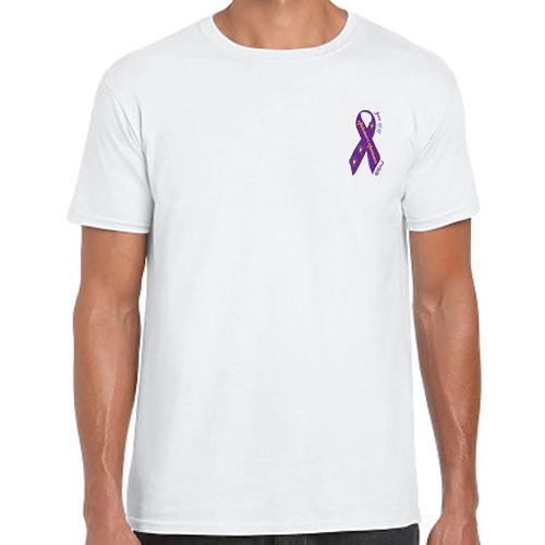 Alzheimer Awareness Ribbons T-Shirts for a Cause with front left imprint