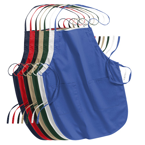 Custom Full-Length Apron in 7 different colors: blue, white black, khaki, red, navy and green