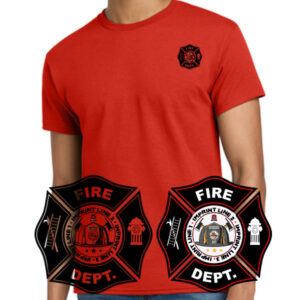 Custom Firefighter T-Shirt with Maltese Cross & Helmet Logo with design options