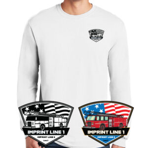 Firefighter Long Sleeve T-Shirt with American Flag and Fire Truck