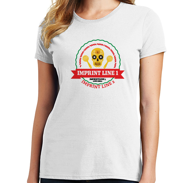 Ladies Mexican Restaurant Uniform Tee – Fiesta Skull & Maracas Design
