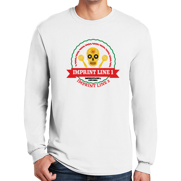 Long Sleeve Mexican Restaurant Uniform Tee – Fiesta Skull & Maracas Design
